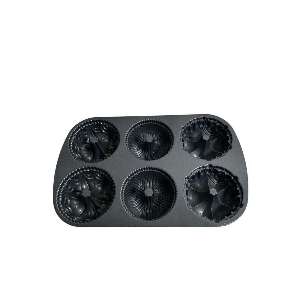 Nordic Ware Garland Bundtlette Pan 6 Cup Silver Cast Aluminum Mini Cake Molds